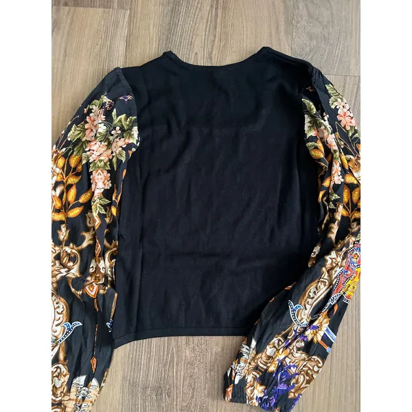 Anthropologie $128 BL-NK BL^NK Floral Balloon Sleeve Black Sweater‎ Top Bohemian - Image 3