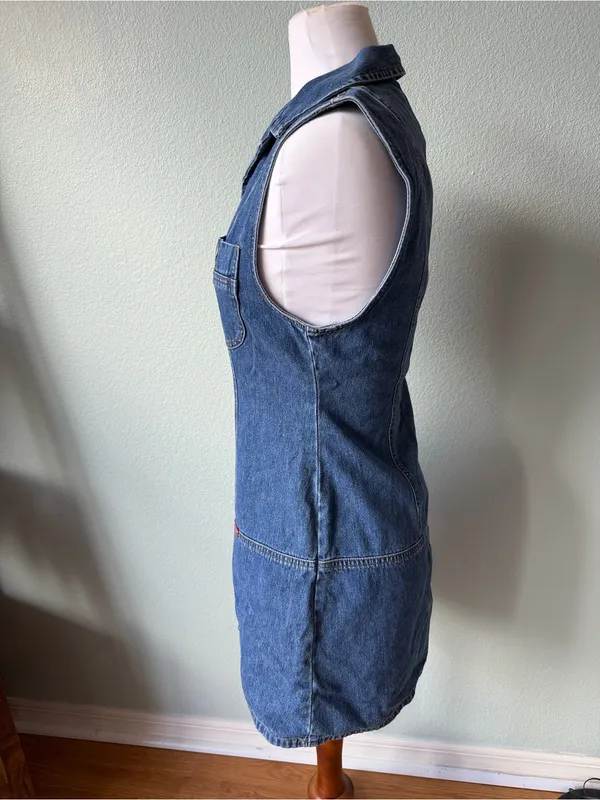 Y2K Sleeveless Blue Denim Zip-Front Women's Dress Size Medium - Image 6