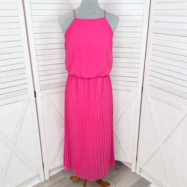 Sam Edelman‎ Pleated Skirt Fit Flare Sleeveless Midi Dress Sundress Pink Small - Image 2
