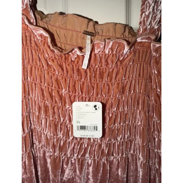Free People $168 NWT Camille Velvet Midi Dress Pink Oversized XS - Image 7