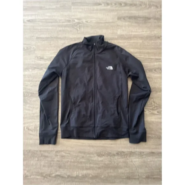 The North Face Full Zip Track Jacket Womens S/M Black Mock Neck Stretch Logo - Image 2