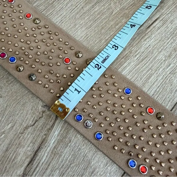 Source Unknown NEW Wide Vegan Leather Belt with Colorful and Metallic Studs Tan Khaki - Image 11