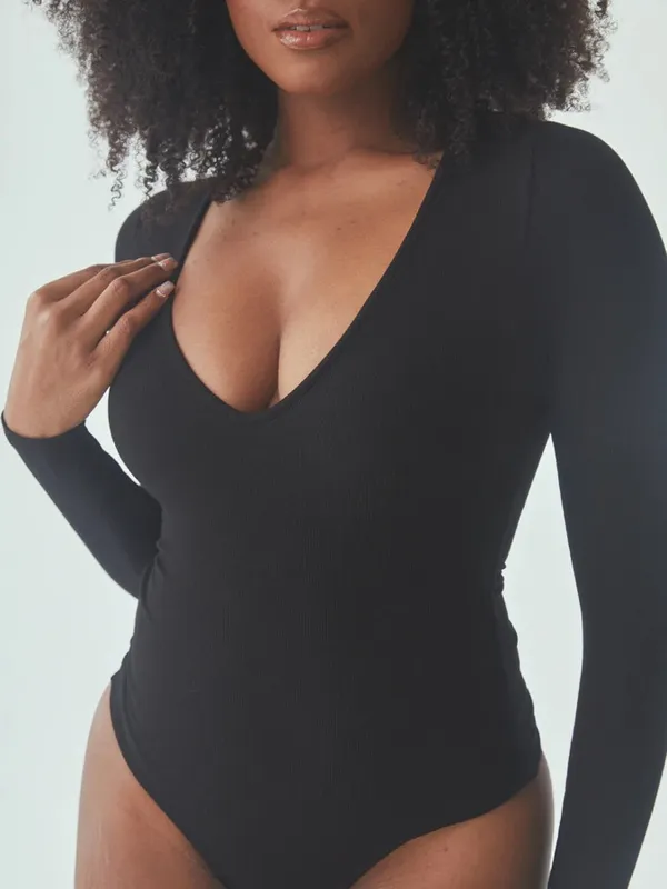 Klassy Network Deep V Long Sleeve Ribbed Bramisui - Image 3