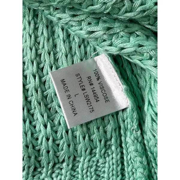 Luxxel Mint Green Cold Shoulder Knit Sweater High Neck Long Sleeve Large LSW2175 - Image 4