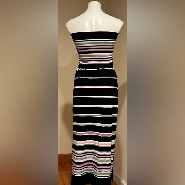White House Black Market strapless Black Multi Color Stripes Slits Both Side SZ - Image 5