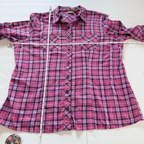 LL Bean Pink Plaid Cotton Roll Tab Button Up Casual Shirt Size LARGE - Image 8