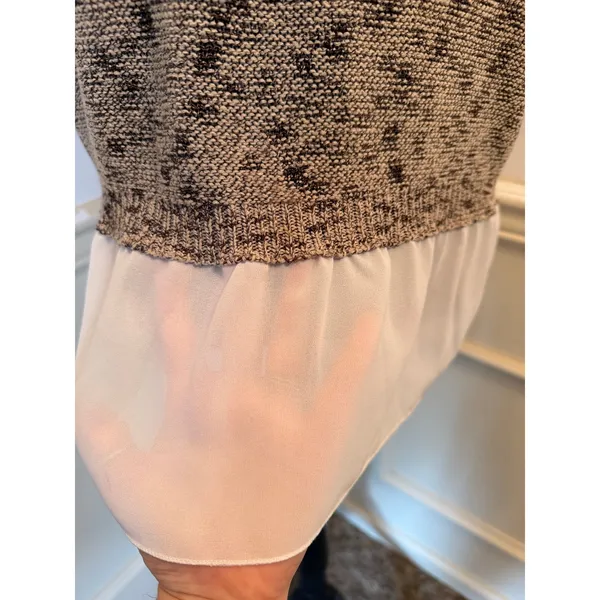 MOTH by Anthropologie Mixed Media Marled Knit Layered Chiffon Hem Top Neutral - Image 4