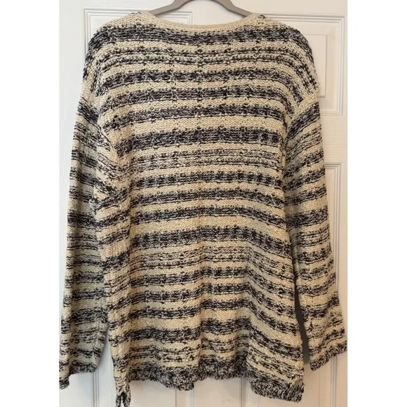 J Jill Chunky Knit Sweater Women's XL Cream‎ Navy Long Sleeve Stretch Soft Warm - Image 2