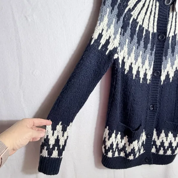 NEW Abercrombie & Fitch Blue Fair Isle Wool Nordic Sweater Cardigan Women's S - Image 8