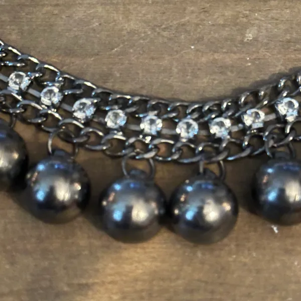 Silver tone rhinestone dangle balls collar necklace - Image 3