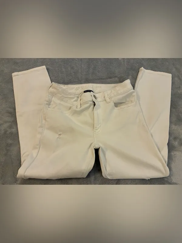 Women’s American Eagle White Distressed Super Stretch Jegging Crop Jeans Size 8 - Image 6