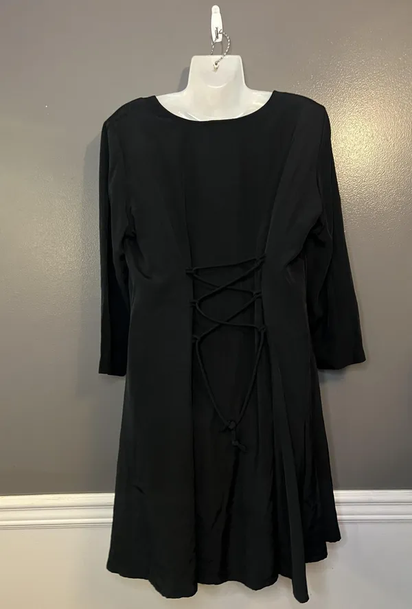 Vintage Marnie West Dress Womens 11 Black A-Line Corset Tie Back Made USA 90s - Image 7