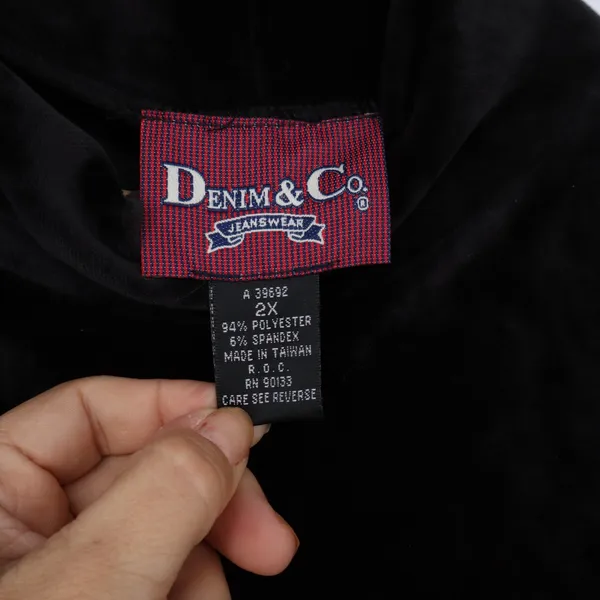 Denim & Co. Top Womens 2X Mock Neck Black Velour Short Sleeve Excellent - Image 2