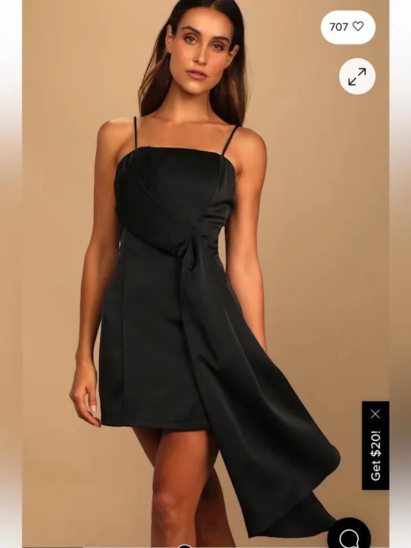 Lulus Romantic Allure Black Satin Asymmetrical Mini Dress Medium Party Cocktail - Image 2