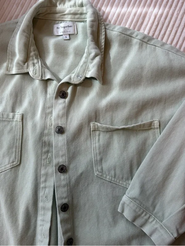 By Together Mint Green Oversized Denim Shacket Jacket Small - Image 2