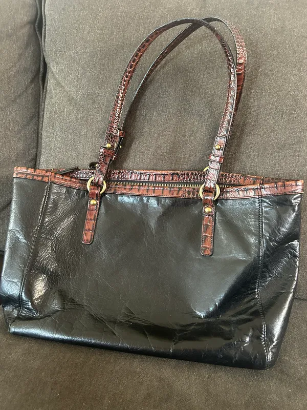 Brahmin Arno Tuscan Black and Brown Leather Satchel Shoulder Bag Purse - Vintage - Image 4