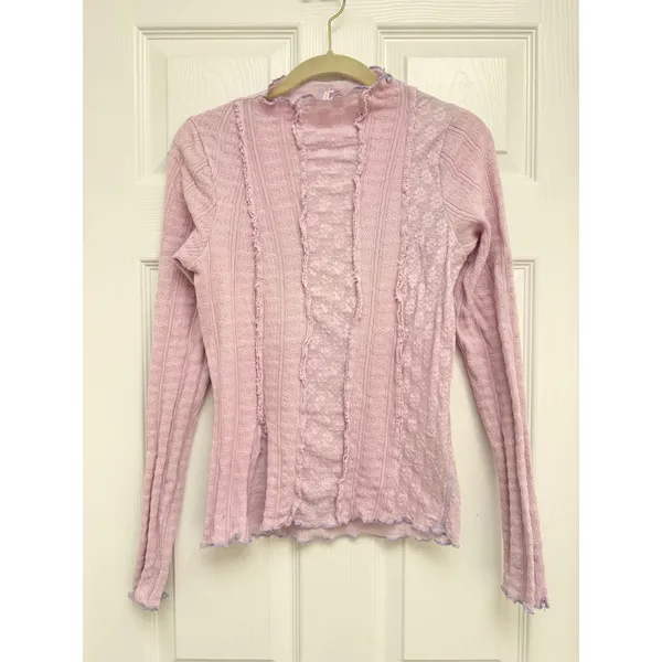 Free People Lula Top Lavender Moonlit Orchid Lace Mock Neck Long Sleeve Medium - Image 2