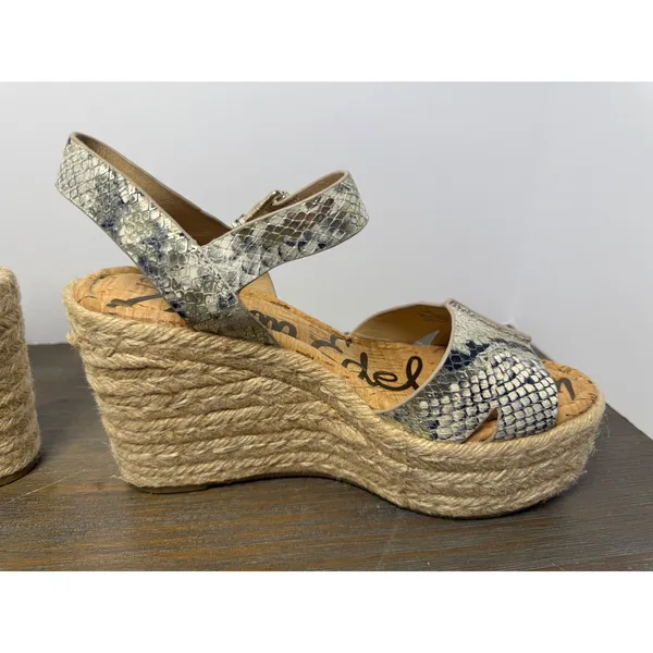 Sam Edelman Maura Snakeskin Espadrille Platform 4" Wedge Sandals Size 8.5 - Image 5