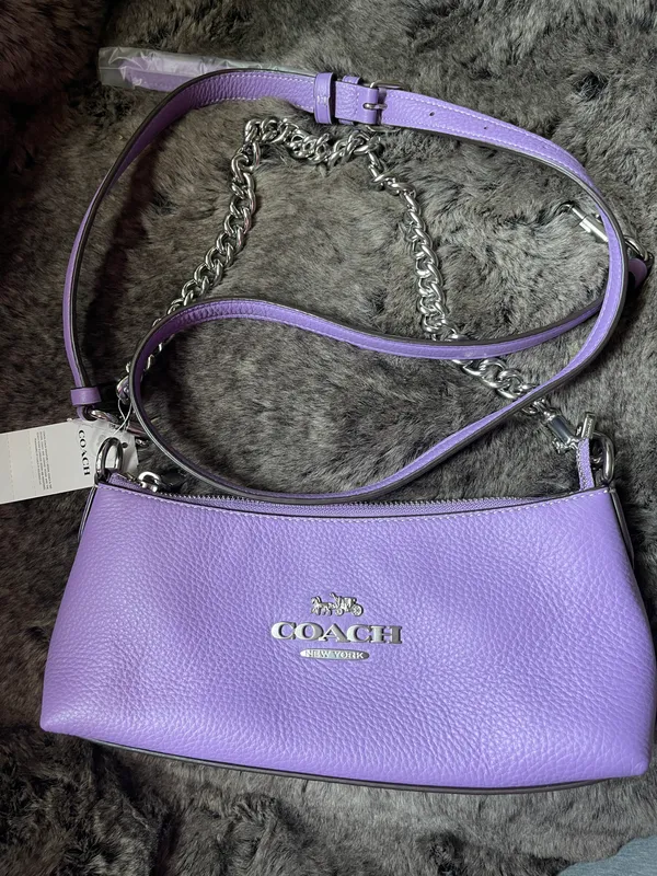 Coach NWT CL407 Charlotte Shoulder Bag Pebble Leather Silver/Iris Color $378 - Image 11