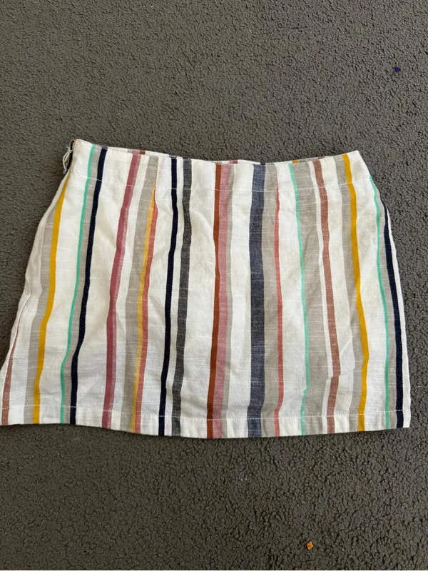 Free People White Mini Skirt with Multicolor Vertical Stripes - Image 5