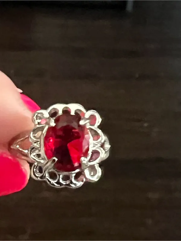 Women’s Titanium Steel Silver w/ Dazzling Gemstone Size 6 Red - Image 4