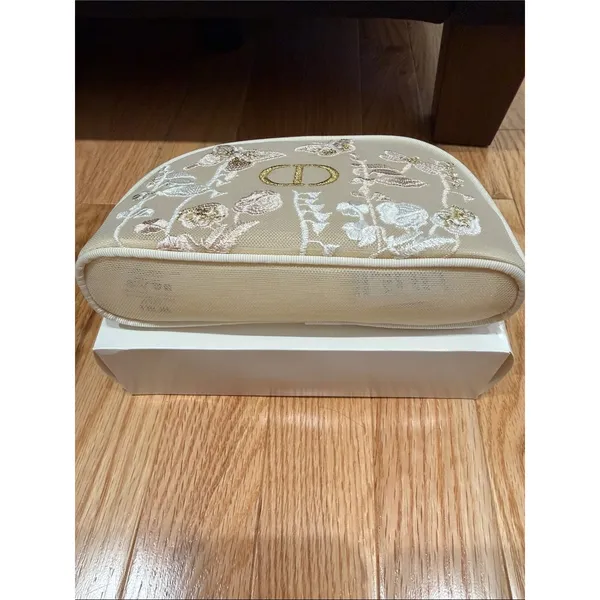 Christian Dior limited edition mesh embroidered floral top zip makeup bag case NIB - Image 2