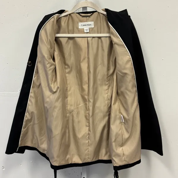 Calvin Klein Black Double Breasted Belted‎ Trench Coat Jacket XS Epaulettes - Image 4