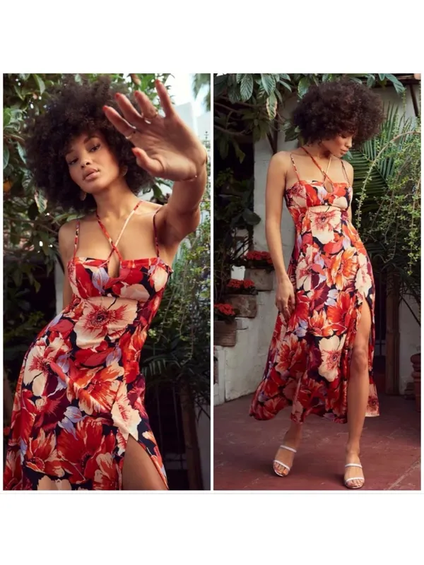 Lulu’s Boldest Blooms Strappy Floral Midi Dress Small - Image 2