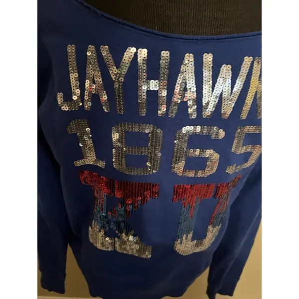 E5 College Classics KU University Of Kansas Jayhawks Sequin Sweatshirt Large - Image 2