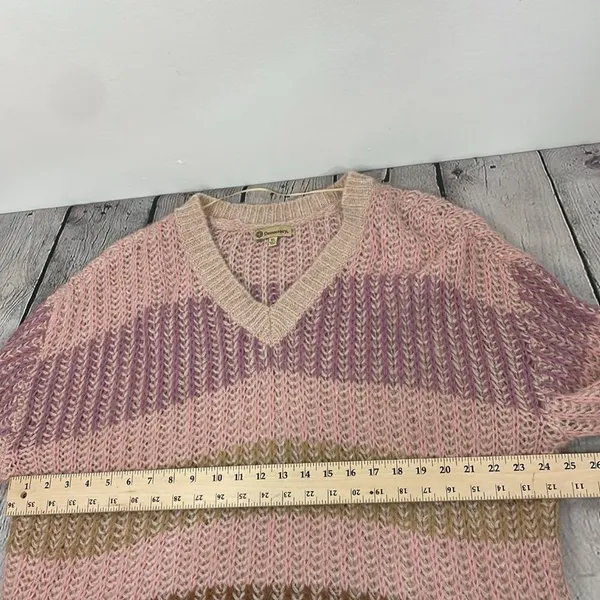 Democracy Chunky Knit V Neck Striped Relaxed Fit Sweater Pullover size XL - Image 11