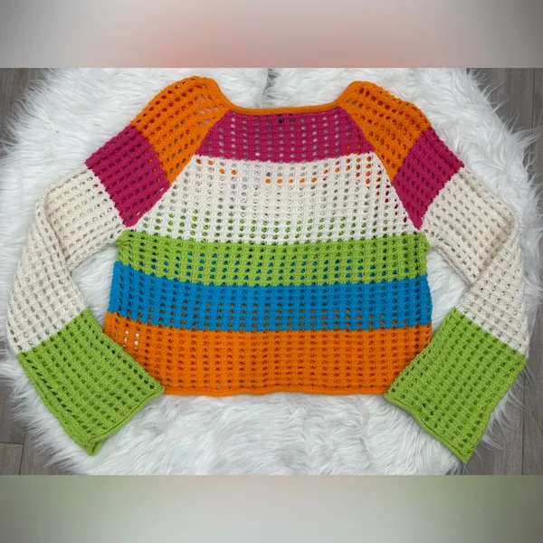 🆕 Wild Fable Pink and Orange Crochet Sweater Size M - Image 2