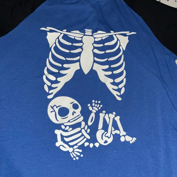 Ekouaer Maternity blue Halloween skeleton baby shirt size large - Image 2