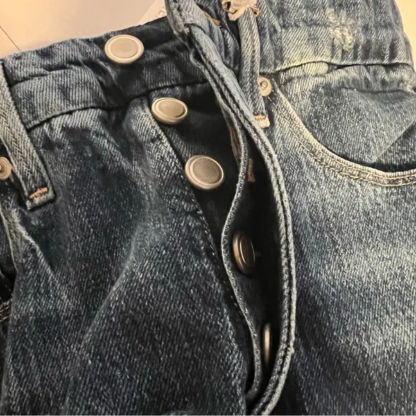 Good American Good Boy Double Slit Jeans 0/25 NWT High Rise BLUE404 Raw Hem - Image 9