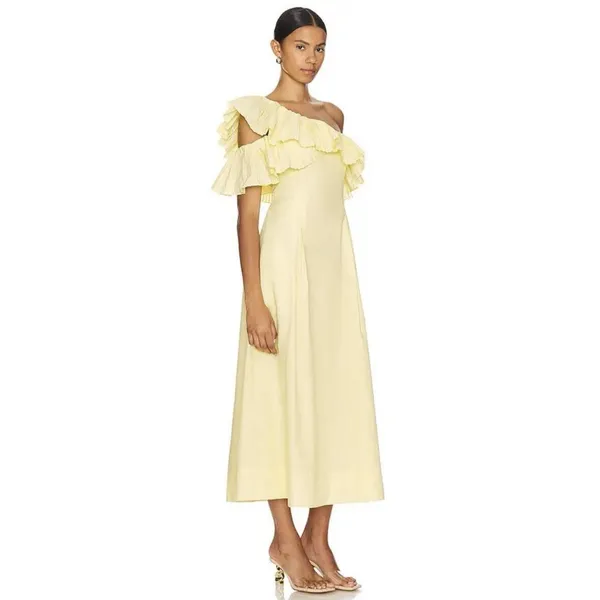Revolve Sovere Bliss One Shoulder Midi‎ Dress Butter yellow size Small $229 MSRP - Image 2