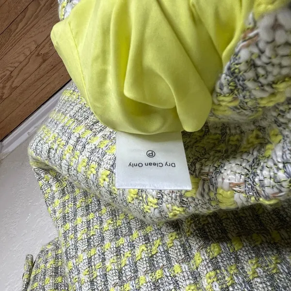 Tuckernuck Yellow and Gray‎ Plaid Tweed V-Neck Mini Dress Long Sleeve Size S - Image 4