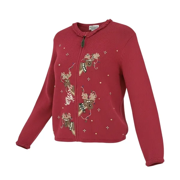 Vintage Heirloom Collectibles‎ Red Reindeer Christmas Sweater Cardigan Size 16 - Image 12