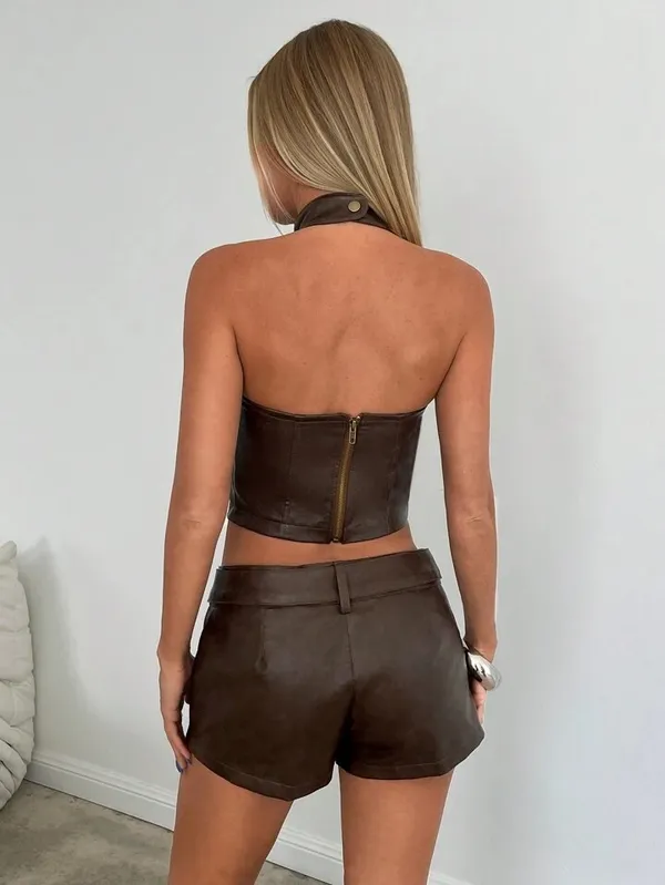Brown leather like two piece set outcast Size XS - Image 4