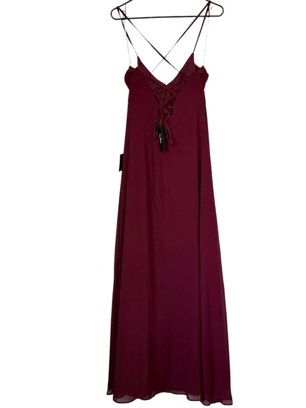 NWT Lulus Event Ready Burgundy Backless Lace-Up Maxi Dress - Size: Medium - Image 7