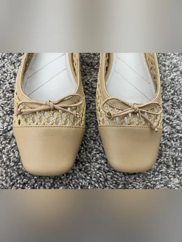 Women’s Franco Sarto Myra Cap-Toe Woven Flats Beige Tan Size 7.5 - Image 2