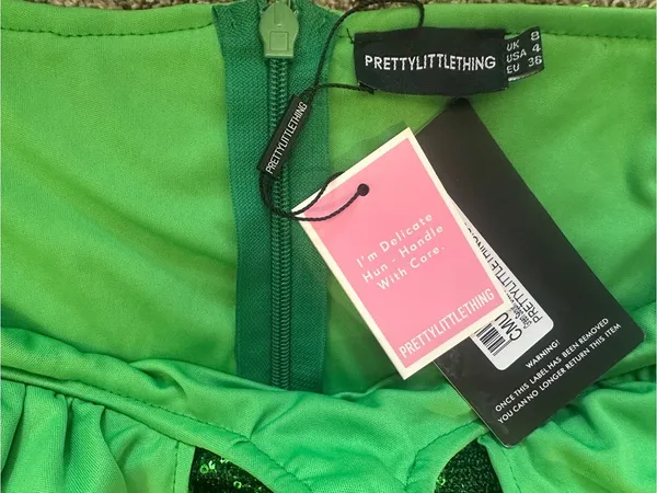 PrettyLittleThing Green Sequin Cross-Over Halterneck Mini Dress - Image 4