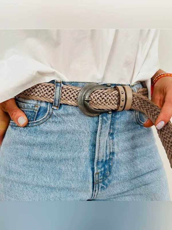 Free People We The Free Brix Belt Medium Large Oyster Braided Leather Western - Image 2