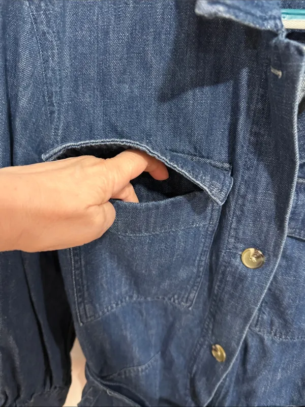 Women's Dark Blue Denim Belted Jacket Size XL - Image 2