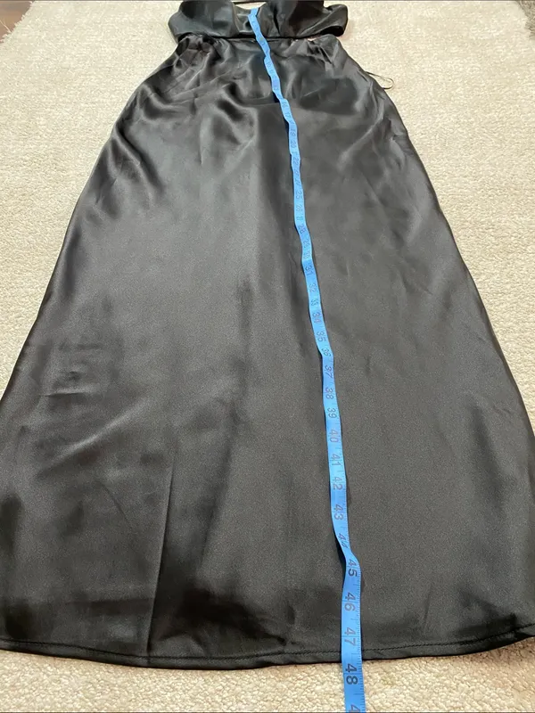 Hello Molly Black Satin Spaghetti-Strap Cutout Maxi Dress with Silver Trim SZ 4 - Image 15