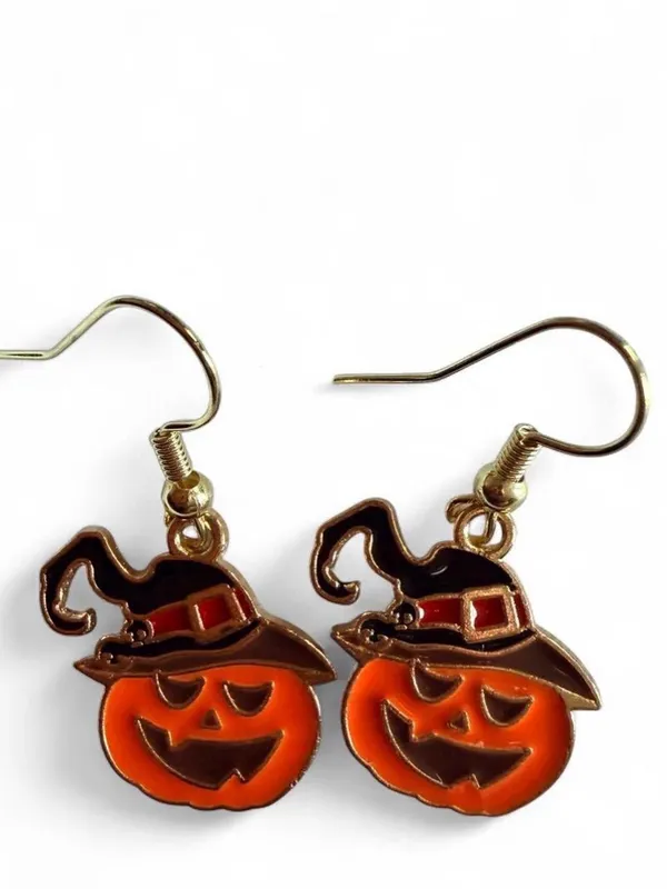 Handmade Witch Hat Pumpkin Enamel Earrings 🎃 - Image 3