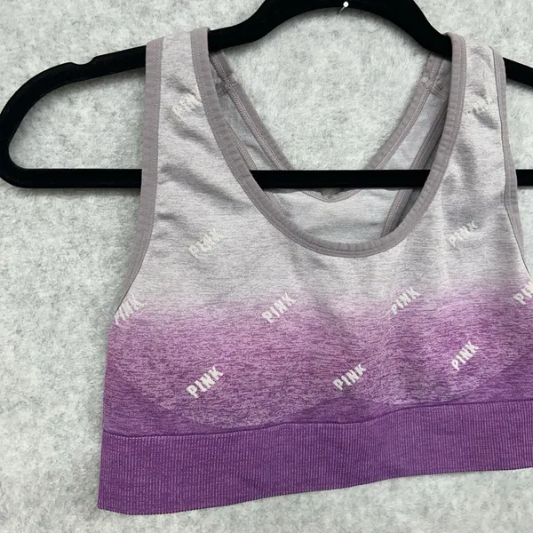 Victoria's Secret PINK Size L Sports Bra Purple Ombre Logo Racerback Seamless - Image 3