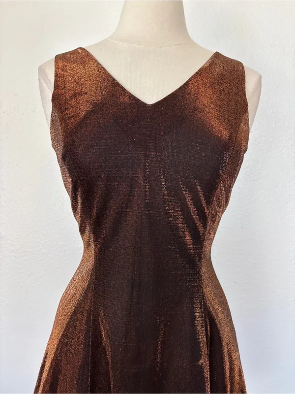 Vintage 90s Brown Sparkle V-Neck Sleeveless Cocktail Dress - Image 2