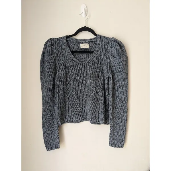 Universal Thread Sweater Dark Gray V Neck Puff Sleeve Knit Winter Size XS NWOT - Image 2