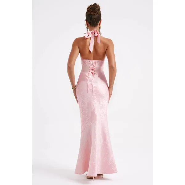 NWT Babyboo Josephine Blush Pink Formal Gown A-Line Halter Maxi Dress Size M - Image 9