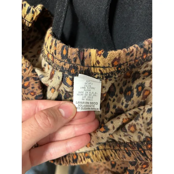 Vintage 90s Leopard Print 2 Piece Skirt Suit Set Black Rayon Blazer Midi Skirt - Image 8