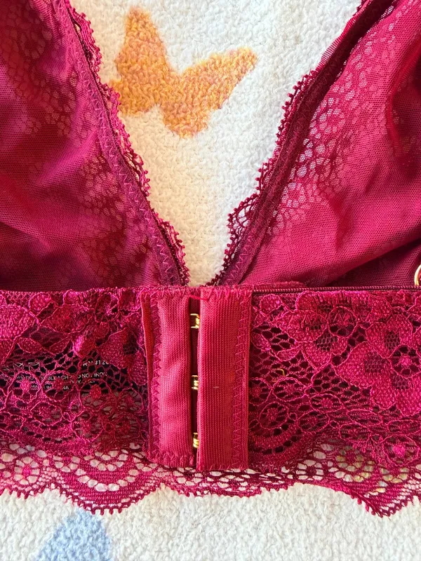 Raychic | Raspberry Red Floral Lace Triangle Bralette | L — NWT - Image 4